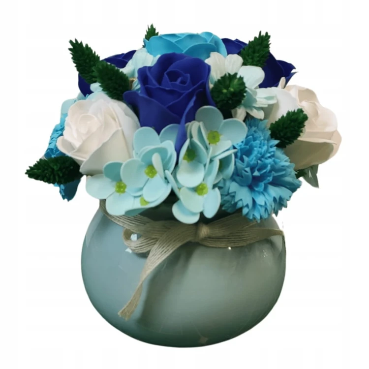 Niebieski bukiet mydlany w błękitnej osłonce