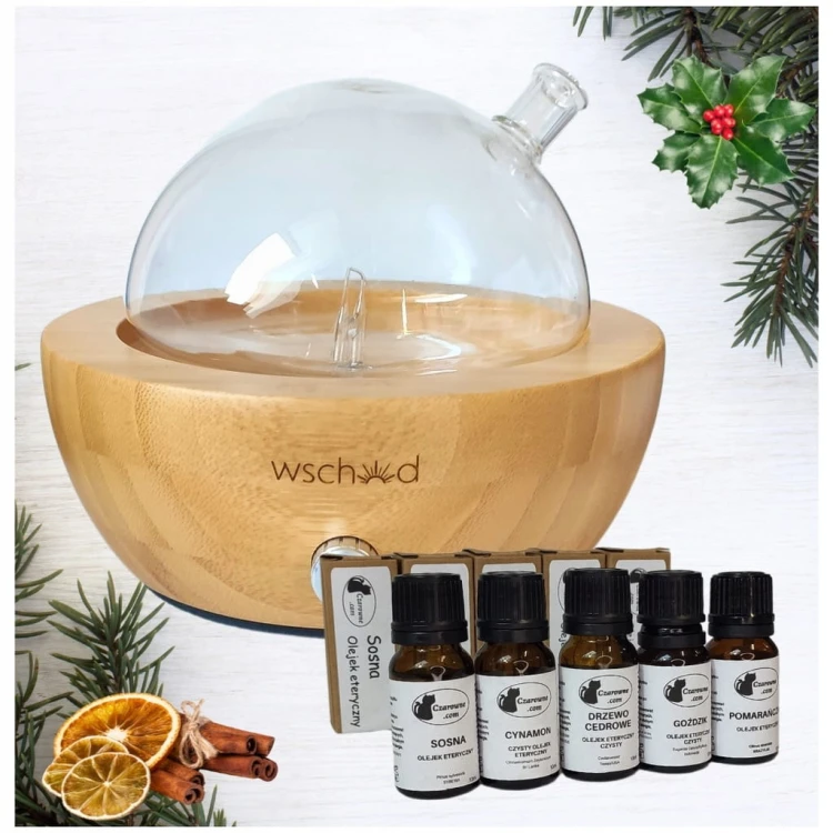 Świąteczny Zestaw do aromaterapii– Dyfuzor Szklany i Olejki Eteryczne