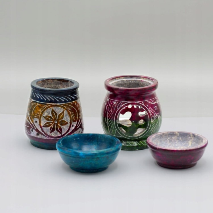 Kominek zapachowy kolorowy ze steatytu do olejków i wosków, kamień mydlany