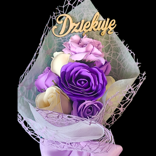 Bukiet mydlany z peonią i różami - prezent dla nauczyciela, topper Dziękuję