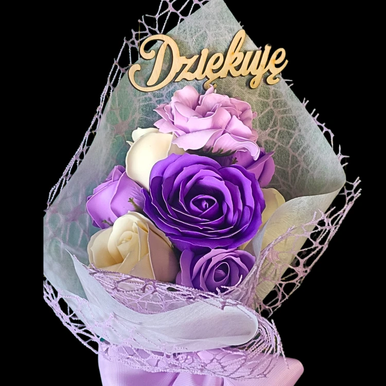 Bukiet mydlany z peonią i różami - prezent dla nauczyciela, topper Dziękuję