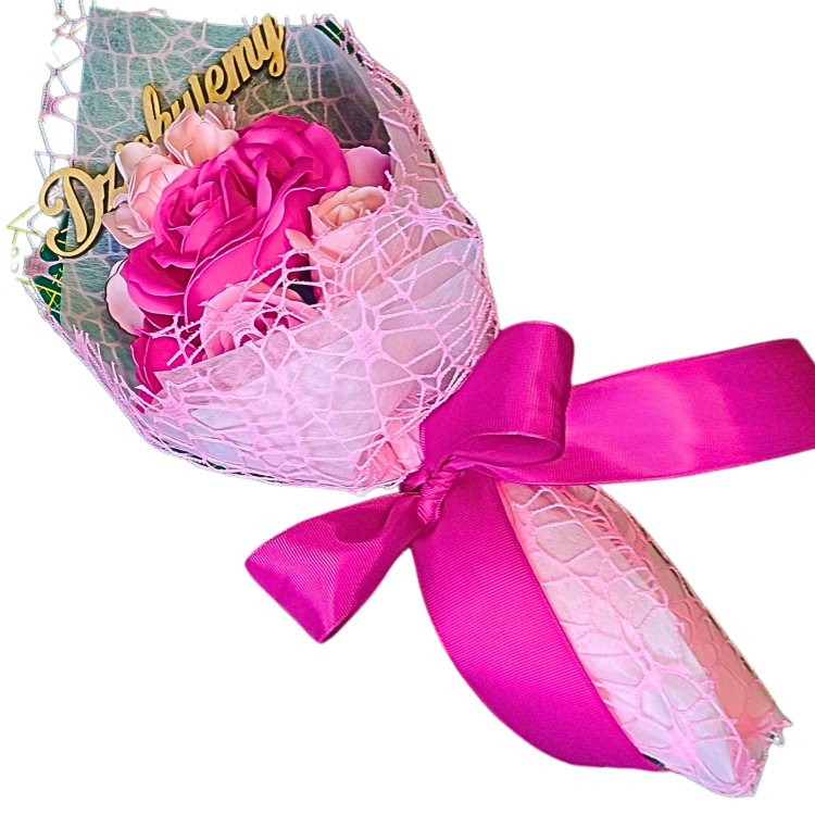 Bukiet mydlany z peonią i różami - prezent dla nauczyciela, topper Dziękujemy