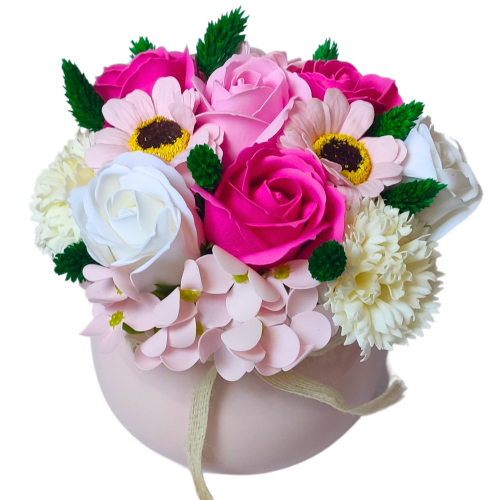 Bukiet mydlany w ceramicznej osłonce, prezent dla nauczyciela