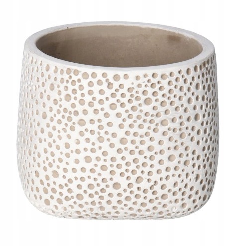 Ceramiczna osłonka do doniczek biała w kropki, doniczka do kwiatów