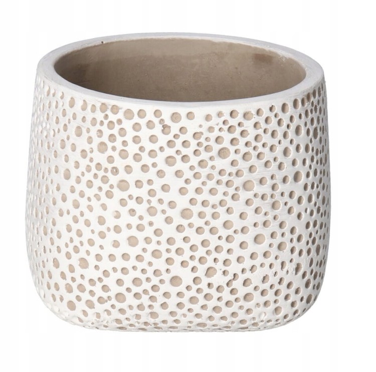 Ceramiczna osłonka do doniczek biała w kropki, doniczka do kwiatów