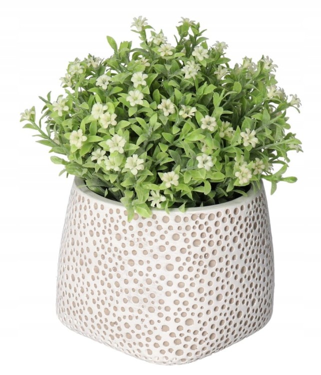 Ceramiczna osłonka do doniczek biała w kropki, doniczka do kwiatów